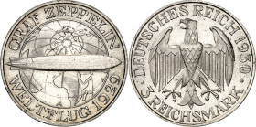 WEIMARER REPUBLIK. GEDENKMÜNZEN. 3 Reichsmark 1930A Zeppelin. J. 342. .