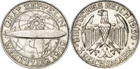 WEIMARER REPUBLIK. GEDENKMÜNZEN. 3 Reichsmark 1930D Zeppelin. J. 342. .