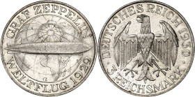 WEIMARER REPUBLIK. GEDENKMÜNZEN. 3 Reichsmark 1930G Zeppelin. J. 342. .