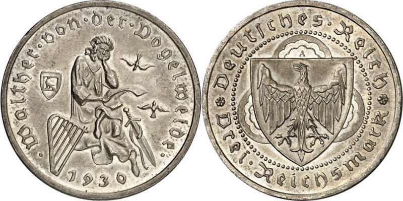 WEIMARER REPUBLIK. 
GEDENKMÜNZEN. 
3 Reichsmark 1930A Vogelweide. J. 344. . 
...