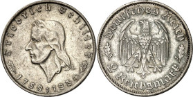 DRITTES REICH. GEDENKMÜNZEN. 2 Reichsmark 1934F Schiller. J. 358. (4).