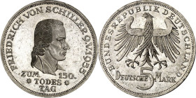 BUNDESREPUBLIK. GEDENKMÜNZEN in Ag   5 DM. 5 DM 1953F Schiller. J. 389. .