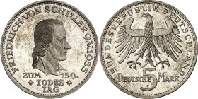 BUNDESREPUBLIK. GEDENKMÜNZEN in Ag   5 DM. 5 DM 1953F Schiller. J. 389. .
