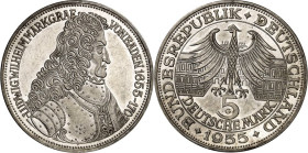 BUNDESREPUBLIK. GEDENKMÜNZEN in Ag   5 DM. 5 DM 1955G Markgraf v. Baden. J. 390. .