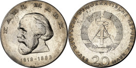 DDR. GEDENKMÜNZEN. 20 Mark 1968 Marx. J. 1521. .