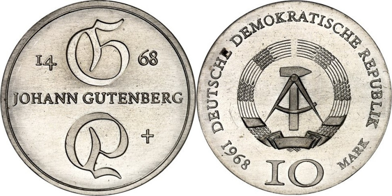 DDR. 
GEDENKMÜNZEN. 
10 Mark 1968 Gutenberg. J. 1523. . 

St