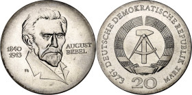 DDR. GEDENKMÜNZEN. 20 Mark 1973 Bebel. J. 1547. .