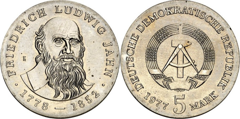 DDR. 
GEDENKMÜNZEN. 
5 Mark Cu-Ni 1977 Jahn. J. 1564. . 

St