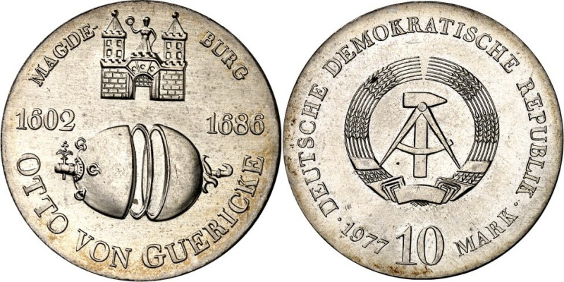 DDR. 
GEDENKMÜNZEN. 
10 Mark 1977 Guericke. J. 1565. . 

St