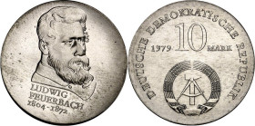 DDR. GEDENKMÜNZEN. 10 Mark 1979 Feuerbach. J. 1574. .
