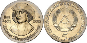 DDR. GEDENKMÜNZEN. 5 Mark Cu-Ni 1981 Riemenschneider. J. 1580. .