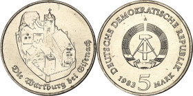 DDR. GEDENKMÜNZEN. 5 Mark Cu-Ni 1983 Wartburg, zus. mit Geburtshaus u. Schlosskirche. J. 1586. .