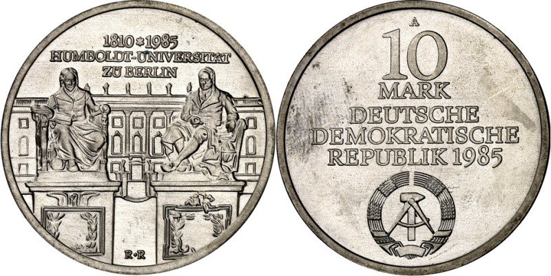 DDR. 
GEDENKMÜNZEN. 
10 Mark 1985 Universität Berlin. J. 1606. . 

vz-St
