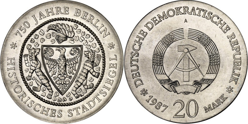 DDR. 
GEDENKMÜNZEN. 
20 Mark 1987 Stadtsiegel Berlin. J. 1617. . 

St