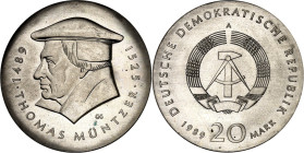 DDR. GEDENKMÜNZEN. 20 Mark 1989 Müntzer. J. 1624. .