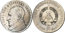 DDR. GEDENKMÜNZEN. 5 Mark Cu-Ni 1989 Ossietzky. J. 1628. .