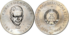 DDR. GEDENKMÜNZEN. 5 Mark Cu-Ni 1990 Tucholsky. J. 1633. .