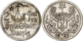 NEBENGEBIETE UND KOLONIEN. FREIE STADT DANZIG. 2 Gulden 1923 Ag. J. D.8. .