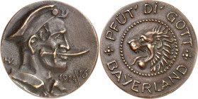 DEUTSCHE GESCHICHTE 1806-1918. BAYERN. Ludwig III. 1912-1918. Medaille 1914/16 (v. H. Volkert)Bayrischer Soldatenkopf mit Mütze, im Mund Dolch / Wahls...