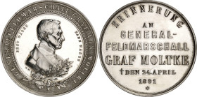 DEUTSCHE GESCHICHTE 1806-1918. PREUSSEN Persönlichkeiten. MOLTKE, Helmut, Graf von *1800 Parchim +1891 Berlin. Medaille 1891 (v. W. Mayer, b. M.u.W.) ...
