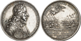 KRIEG und FRIEDEN. Koalitionskriege des 18. Jahrhunderts. Medaille 1704 (v. P.H. Müller)a.d.Schlacht bei Höchstädt. Geharn. Brustb. Prinz Eugen v. Sav...