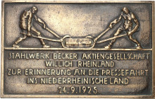 GEWERBE, HANDEL, INDUSTRIE. INDUSTRIE- und WIRTSCHAFTSGESCHICHTE. STAHLINDUSTRIE. Plakette 1925 (sign.B.S, 25) a.d. Stahlwerk Becker A.G.Willich a.d. ...