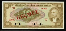 TÜRKEI. 10 Lira L.1930 (15.9.1948) Reichsdruckerei Berlin.Specimen.PM5. Pick&nbsp; 148s ,. .