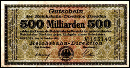REICHSBAHN. Dresden,Reichsbahndirektion. 50, 100, 500 Mrd.Mark 26.10.1923. Mü-Ge. 005.9, 10, 11. (3 Stück).