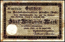 REICHSBAHN. Münster, Reichsbahndirektion. 5 Mio.Mark 20.8.1923. M.-G. 018.6. .