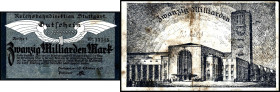 REICHSBAHN. Stuttgart, Reichsbahndirektion. 1 Mrd.Mark 26.9.1923,20 Mrd.Mark (19.10.1923). Mü-Ge. 021.6, 7a. .