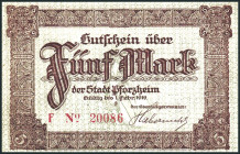 BADEN. Pforzheim. 5 Mk. o.D. -1.2.1919 braun. Geiger 414.02b, Rup. 216.5. .