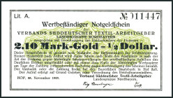 BAYERN. Hof, Verband Südd. Textilarbeitgeber Nordbayern. 2.1, 42 Pf., 1.05 (II), 2.10 Mark Gold 26.11.1923. Ke.&nbsp; 234I.II (Ke. 24,-). (4 Stück).