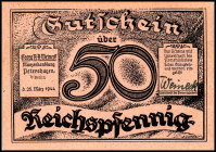 BRANDENBURG /- BERLIN. Berlin, Petershagen b. Berlin, Georg R.A. Weineck-Münzenhandlung. 50 Rpf, 1 RM 25.03.1944 Gutschein. Schöne. 6731. 6732. 2 Stüc...