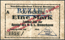 BREMEN. Bremerhaven, Norddeutscher Lloyd. 1, 3 Mk.(je 2 versch.) 1914 entw. D. 48.1b,2a,3a,4a. (4 Stück).