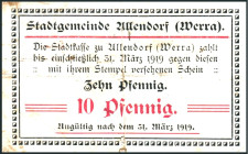 HESSEN. Allendorf a.d. Werra, Stadt. 10 Pf. o.D.(1917)-31.3.1919. Gra. A 5.1a. .