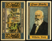 NIEDERSACHSEN. Bockenem, Buchdruckerei H.Rehmann. 2 x 25, 3 x 50, 3 x 75 Pfg. 2 x 1 M. o.D. Stadtbilder, Wilh. Busch. M.&nbsp; 130.1a, Li.&nbsp; 122.2...
