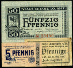 NIEDERSACHSEN. Brake, (Old.)Stadt. 50 Pf.1.5.1917, 5 Pf.1.6.1917, 10 Pf.15.12.1918. Gra. 81.1,2a,3. (3).