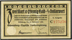 NIEDERSACHSEN. Schaumburg- Lippe Landesregierung. 2.10 Mark-1/2 Dollar 23.11.1923. Ke. 401a. 5 Stück.