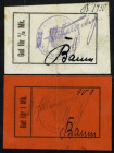 POMMERN. Lauenburg, Magistrat. 1/2,1 Mark o.D. (1914) Leinen. Ke.&nbsp; 198a. (2).