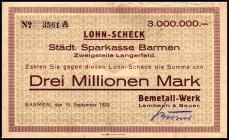 RHEINLAND. Barmen, Metall-Werk Lambach&Bauer. 3 Mio.Mark 15.9.1923. v.E 40.7. .
