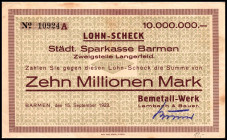 RHEINLAND. Barmen, Metall-Werk Lambach&Bauer. 10 Mio.Mark 15.9.1923. v.E 40.9. .