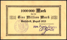 RHEINLAND. Burscheid, Städtische Sparkasse.. 100 T, 500 T, 1Mio Mark, August 1923, Frankenstein (6). v.E 213.16,2,3;214,1-3., Ke. 696.J,K. .