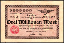 RHEINLAND. Köln,  Reichsbahndirektion. 1 , 2, 3 Mio. Mark 11.8.1923. v.E 810.2, 3b,4a. (3).
