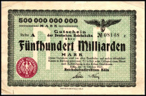 RHEINLAND. Köln,  Reichsbahndirektion. 500 Tsd, 10, 100(2), 500(3) Mrd.Mark 18.10.1923 100 Mrd. Mark Reihe A und B. 500 Mrd.Mark Reihe A, E, G. v.E 81...