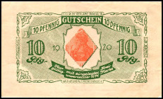 RHEINLAND. Köln, Reklame-Atelier K.H.Kjölby. 2x 10 Pfg. 1920 Rs. 1x Werbung von Kjölby, Carl Grave, Jean Zacher, Paschen und 1x nur von Kjölby. Farbe ...