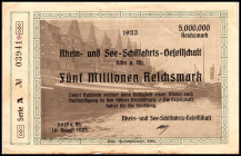 RHEINLAND. Köln, Rhein- & See-Schifffahrts-Ges.. 1, 2 u. 5 Mio. Mk. 16.8.1923. v.E. 814.1a,2b,3b. (3).