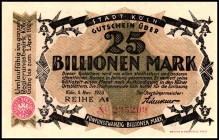 RHEINLAND. Köln, Stadt. 25 Bio. Mark 5.11.1923 Wz. C-Kreuz-Muster Reihe A, v.E. 776.153. .