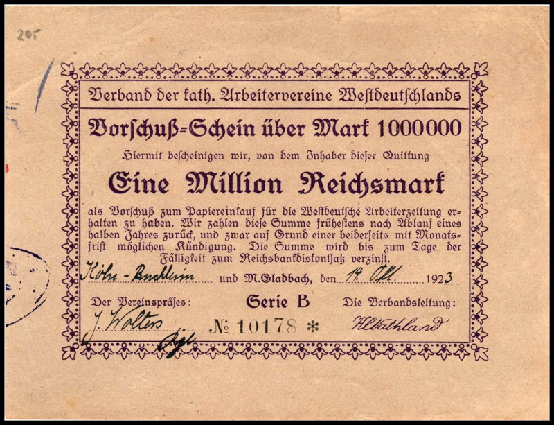 RHEINLAND. 
Köln, u.Berg.Glad.Verband der kat.Arbeiterver.Westdeutsch. entfällt...