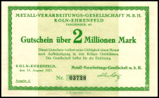 RHEINLAND. Köln-Ehrenfeld, Metall-Verarbeitungs-GmbH. 1 u. 2 Mio. Mark 15.8.1923. v.E. 851.1,2. (2).