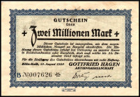 RHEINLAND. Köln-Kalk, Gottfried Hagen-AG. 2 Mio. Mk. 15.8.1923 bis 31.12.1923.Serie B. v.E.&nbsp; 854.1. .